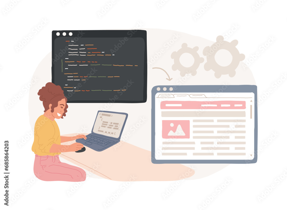 Aufkleber website development isolated concept vector illustration. webpage programming, software deployment b