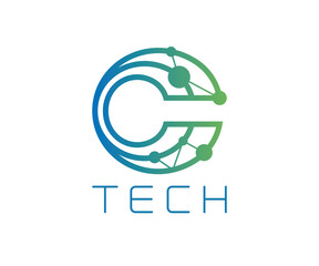 Line Link Letter C Blue Gradient Color Creative Technology type Logo