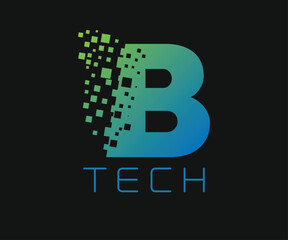 Pixel Letter B Blue Gradient Color Creative Technology type Logo