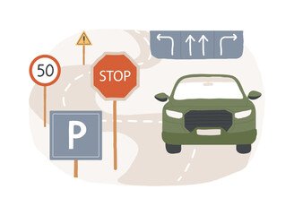 Traffic signs isolated concept vector illustration. Traffic management, types of signs, vehicle movement regulation, driving license exam, warning driver, road information vector concept. - 685865086