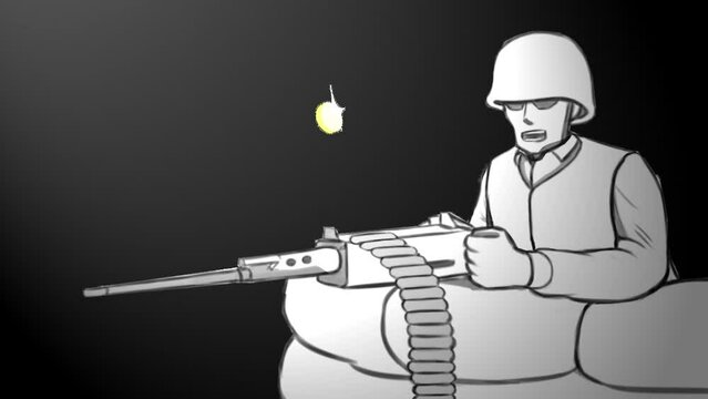 Soldier Shooting With Machine Gun, Alpha Channel, Transparent Background Animation