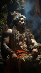  Lord Shiva smoking ganja, background of Nirvwana. AI Generative - obrazy, fototapety, plakaty