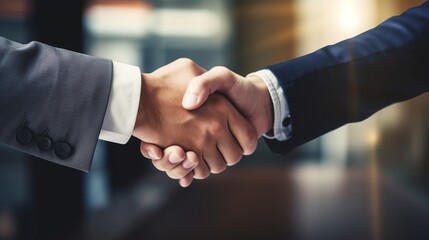 Close-up shot of a businessman's hand meeting the hand of his attorney in a strong, confident handshake, solidifying their commitment to a crucial contract.