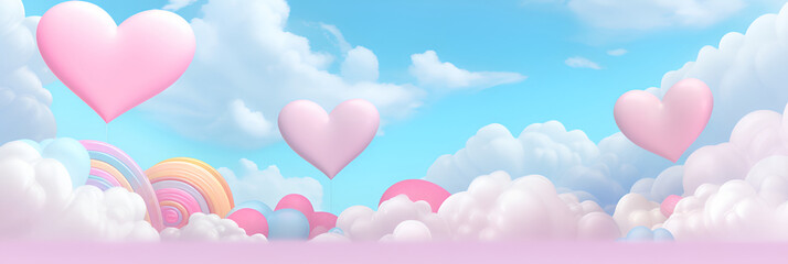 Fototapeta na wymiar Valentine's Day background, with 3D hearts, with copy space, in candy pastel color.