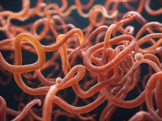 Borrelia burgdorferi - spirochetes are long and slender bacteria. A cluster of bacteria. Spirochete, (order Spirochaetales), group of spiral-shaped bacteria. Cyst form, 3d graphic illustration.