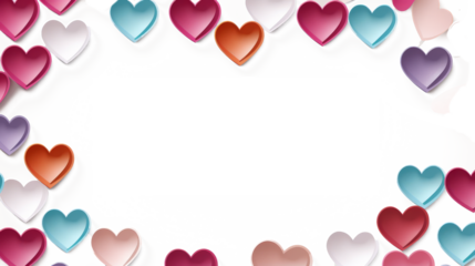 Hearts frame border on white transparent background