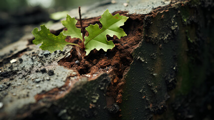 Emerging Vitality: Tree Sapling Breaking Through Rusty Metal Sheets, Symbolizing Nature's Resilience and Growth in Industrial Decay. Conceptual Environmental Image with Copy Space for Eco-Themed Desig