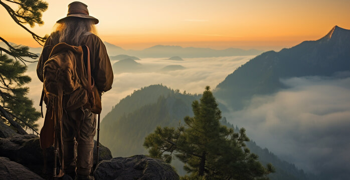 Mystic Dawn: Contemplation Atop the Misty Mountains