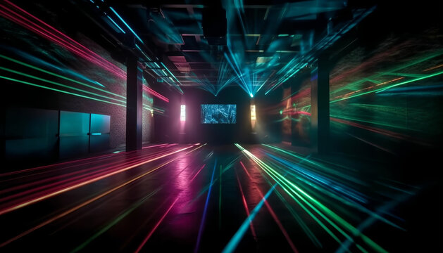 3d render, abstract background with colorful spectrum. Bright neon rays and glowing lines.
