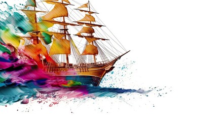 Colorful ship, boat, sailboat, yacht or whatever with transparent background. Generative AI Technology 
