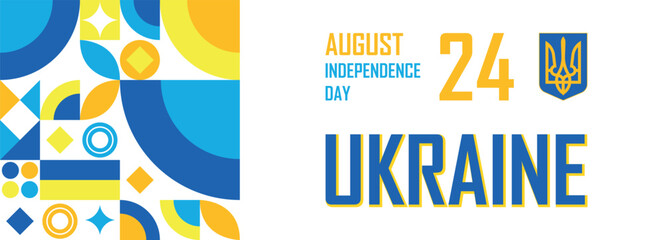 Obraz premium Ukraine independence day banner, national unity, national patriot festival celebration, flag color combination, copy space for text, yellow and blue color geometric abstract design with shapes