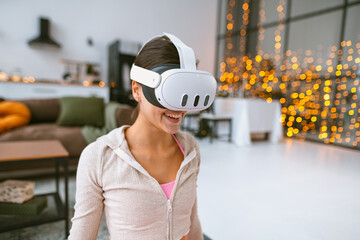 Hosting online workout classes at home with a virtual reality headset during the Christmas holiday season.