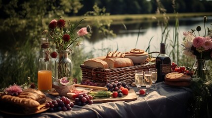 Rustic picnic spreads in natural settings