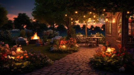 Obraz premium the natural beauty of the garden and a warm summer evening as well as the festive atmosphere.