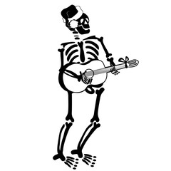 Fototapeta na wymiar Skeleton playing Guitar , Hand Drawn Vector Illustration 