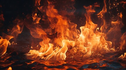 Flames dancing in a controlled burn or bonfire