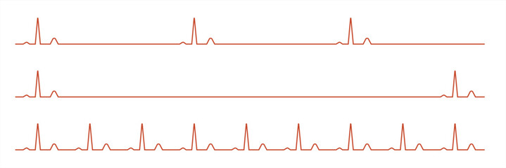 Heartbeat red cardiogram. Cardiogram with straight line. Pulse, ecg, ekg, hertbeat, electrocardiogram, graph, rhythm cardioid concept. Heartbeat pulse hospital logo sign. - obrazy, fototapety, plakaty