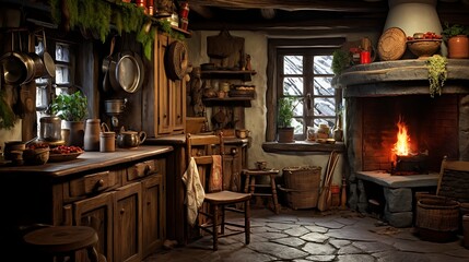 Quaint and cozy rustic kitchen scenes