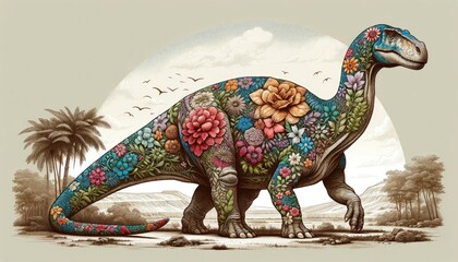 Floral Dinosaur Illustration