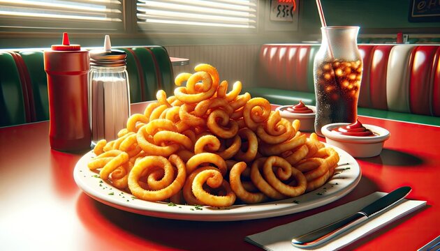 Curly Fries on a Diner Table
