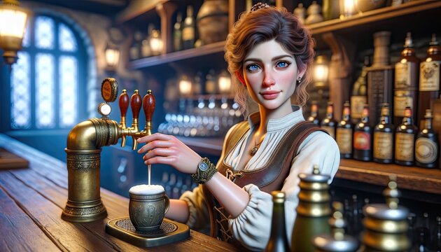 Tavern Barmaid Pouring Beer