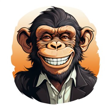 Chimpanzee cartoon character.  illustration of a chimpanzee. Chimps. Ape. Sticker. Logotype.