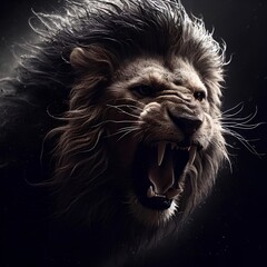A lion is furious with its mouth open. Generative AI