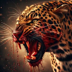 A leopard is furious with its mouth open. Generative AI
