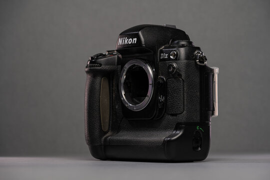Gothenburg, Sweden - October 11 2023: Front of a Nikon D1X digital SLR camera.