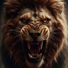 A lion is furious with its mouth open. Generative AI