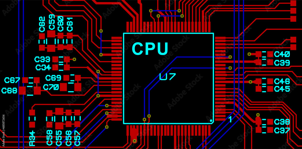 Poster tracing the conductors of the printed circuit board of an electronic device. vector engineering draw
