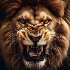 A lion is furious with its mouth open. Generative AI