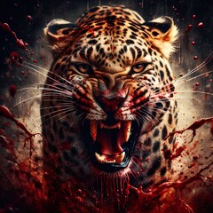 A leopard is furious with its mouth open. Generative AI