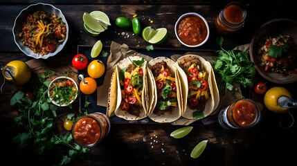 Mexican street food tacos and salsa