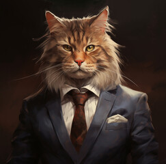 View of a Human cat dressed as a businessman