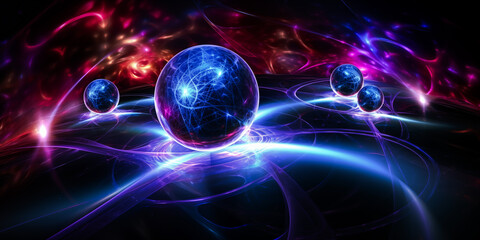 Obraz premium science background with particles and waves, quantum technology