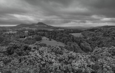 Landscape in the scottish borders near the viewpoint scotts view.