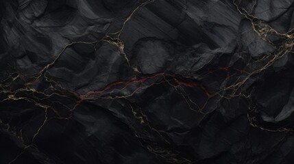 Black Marble with Black Veins Horizontal Background. Abstract stone backdrop. Bright natural material texture. AI Generated Photorealistic Illustration.