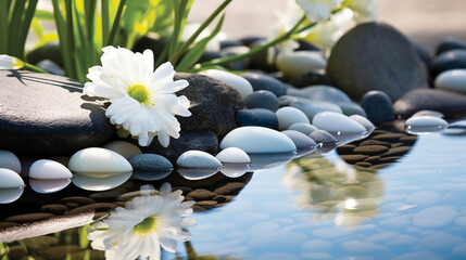Water's Edge Beauty: Capture the beauty of white pebbles along the edge of a crystal-clear lake or pond, enhancing the allure of the natural water feature