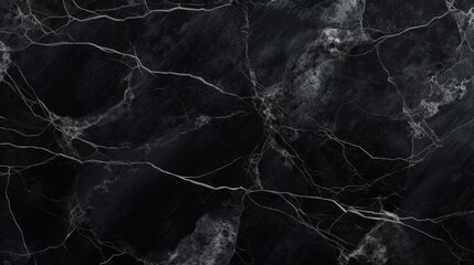 Black Marble with Silver Veins Horizontal Background. Abstract stone backdrop. Bright natural material texture. AI Generated Photorealistic Illustration. - obrazy, fototapety, plakaty