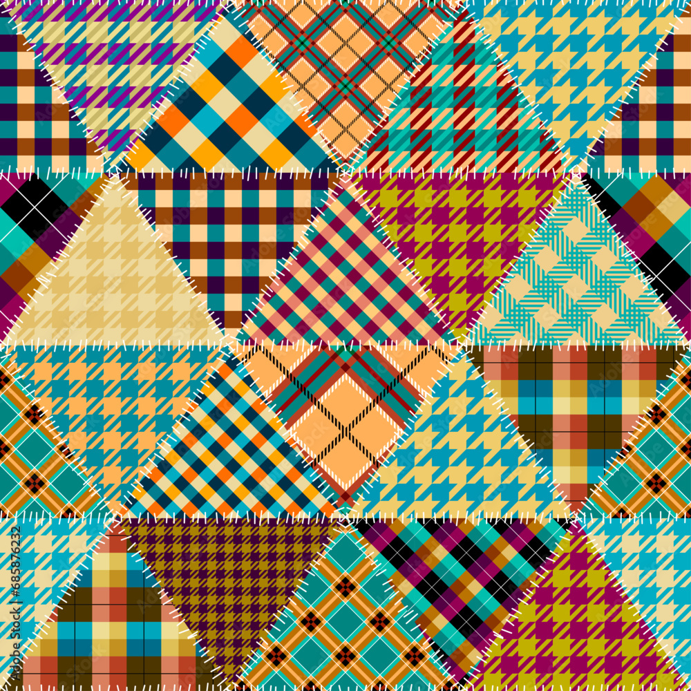 Poster textile patchwork plaid pattern. seamless vector image. khaki colors.
