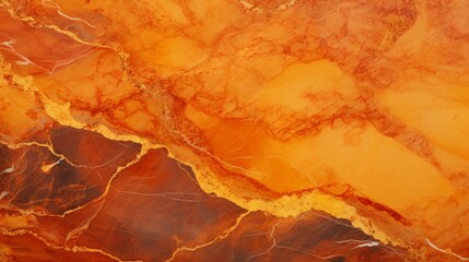 Fototapeta premium Orange Marble with Golden Veins Horizontal Background. Abstract stone backdrop. Bright natural material texture. AI Generated Photorealistic Illustration.