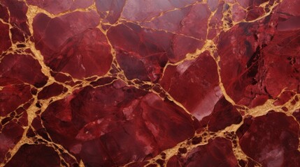 Obraz premium Red Marble with Golden Veins Horizontal Background. Abstract stone backdrop. Bright natural material texture. AI Generated Photorealistic Illustration.