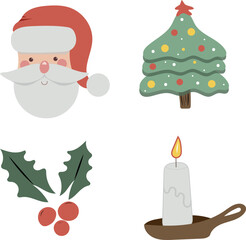 set of christmas elements with Santa and Christmas Tree