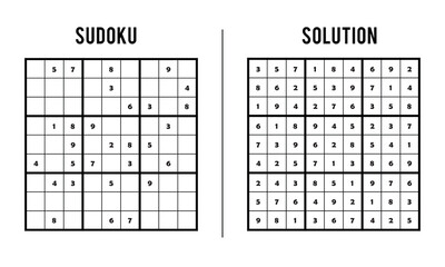 Sudoku Puzzles for Kids and Adults, Game With Solution, Magic Square. Logic puzzle game. Digital rebus