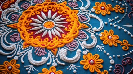 Fototapeta na wymiar Colorful Floral Pattern on Blue Background