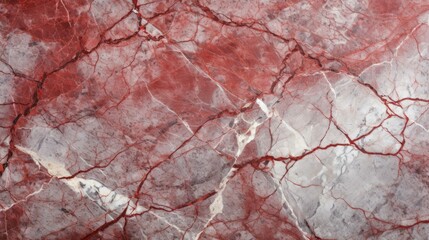 Red Marble with Silver Veins Horizontal Background. Abstract stone backdrop. Bright natural material texture. AI Generated Photorealistic Illustration.