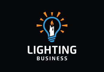 Lamp bulb with candle for lighting business logo design