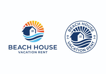 Beach house coastal logo illustration design - obrazy, fototapety, plakaty