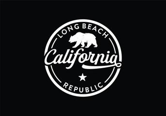 California bear republic logo classic vintage badge design - obrazy, fototapety, plakaty